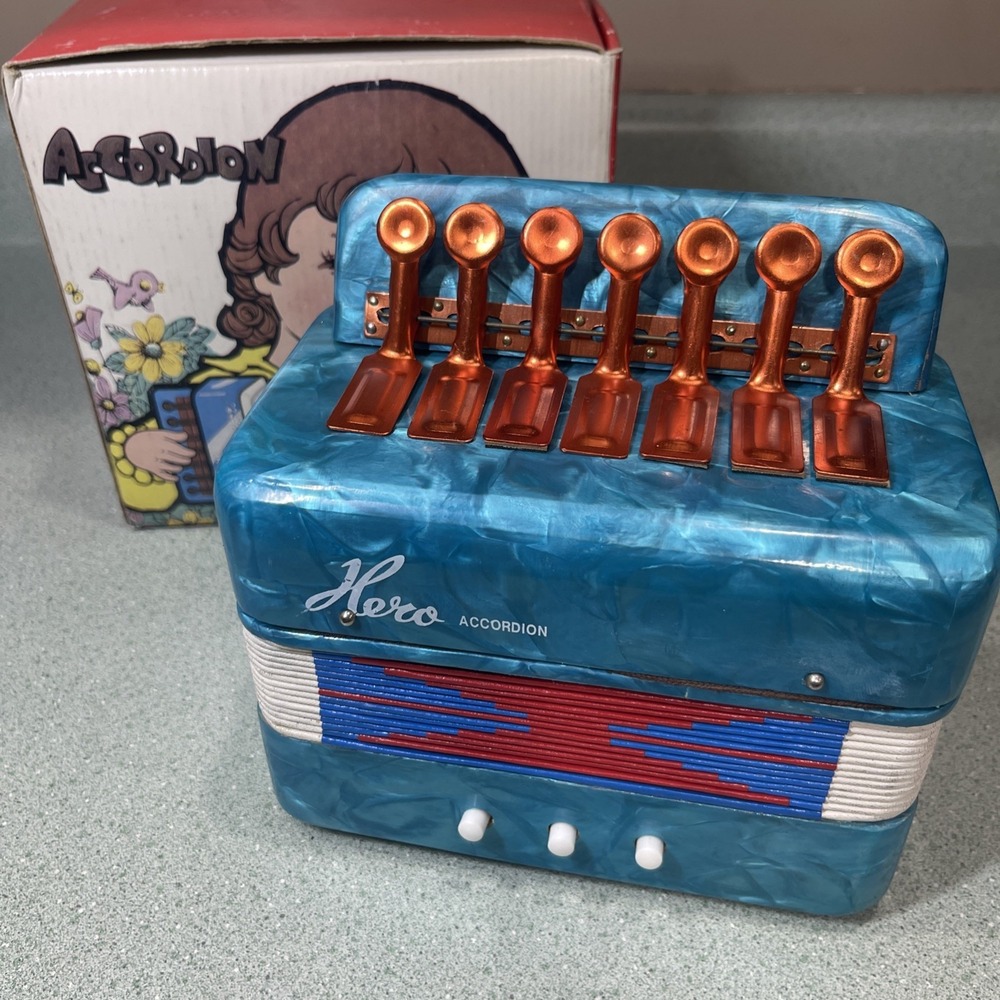 Vintage Hero Blue Marble Finish Small Accordion Toy Kids With Box